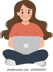 
Home office concept, woman working from home, student or freelancer. Cute vector illustration in flat style