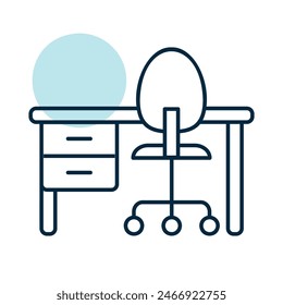 Home or office desk with caster chair and pedestal drawer vector icon. Graph symbol for furniture, web site and apps design, logo, app, UI