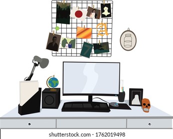 Home Office desk with computer and mural