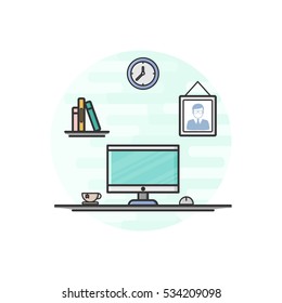 Home office desk. Flat design vector illustration concept of modern home work
