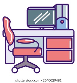Home Office Desk icon represented by Home Office Desk Lineal Color style.