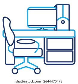Home Office Desk icon represented by Home Office Desk Dual Line style.