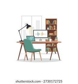 Diseño de Vector plano de icono de configuración de escritorio de oficina en el hogar.