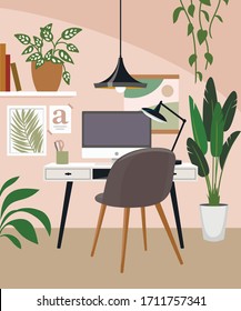 Home office flat interior vector illustration