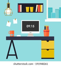 Home office flat interior vector illustration