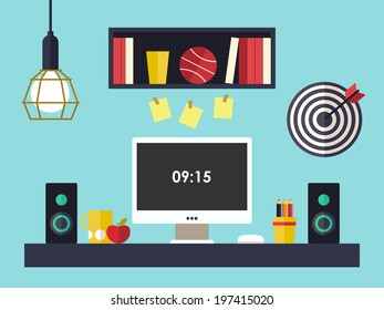 Home office flat interior vector illustration