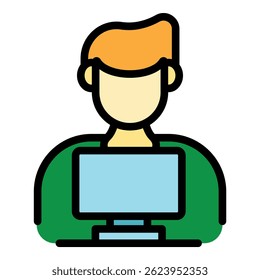 Ícone freelancer do Home Office. Contornar cor plana do ícone do vetor freelancer do home office