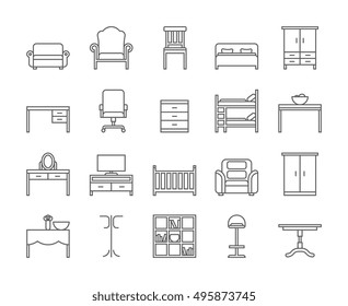 Home and office furniture interior. Outline icons.