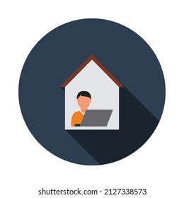 Home Office Icon. Flat Circle Stencil Design With Long Shadow. Vector Illustration.