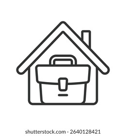 Home office, icon in line design. Home office, remote work, workspace, desk setup, work from home, laptop, office chair on white background vector. Home office, editable stroke icon