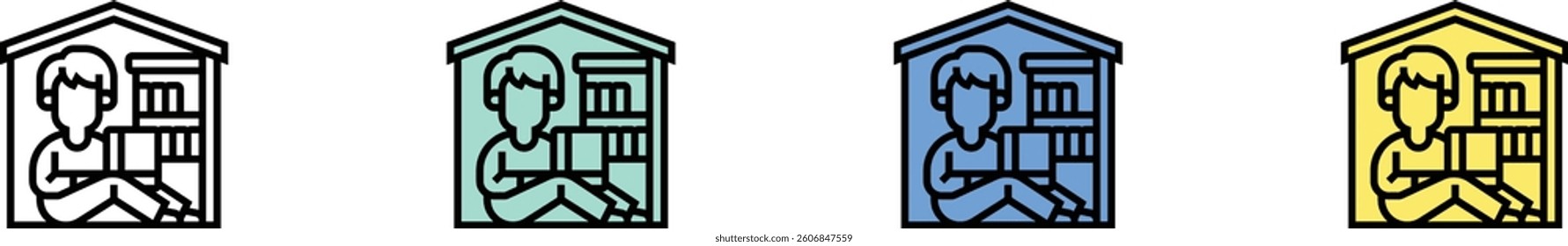home office icon. Outline, Green, Blue and Yellow Style Design Isolated On White Background