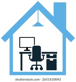 Vetor de ícone do escritório doméstico representando o trabalho remoto e o espaço de trabalho pessoal. Ideal para temas freelance, WFH ou nômades digitais, simbolizando produtividade e conforto.