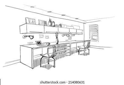 Home Office Interior Sketch.