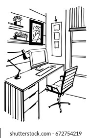 Home Office Interior Sketch.