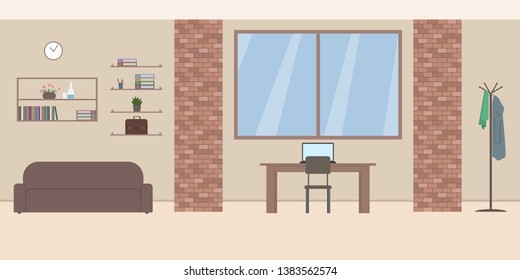 Home office interior. Vector illustration.