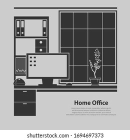 Home office interior. Vector illustration