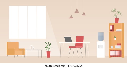 Interior de la oficina del hogar. Ilustración vectorial.