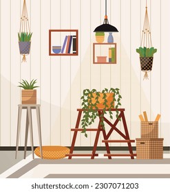 Home office. Interior vector illustration. Work from home. Well-organized room promotes clutter-free and productive workspace Office area is equipped with necessary technology for remote work