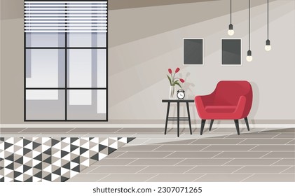 Home office interior. Vector illustration. Workplace modern interior, home or office room creation zone, working space with furniture Office without computer Working from home, student or freelancer