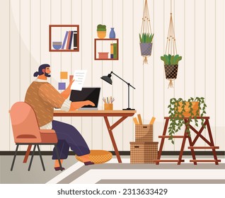 Home office. Interior vector illustration. Work from home. Office area is thoughtfully arranged for optimal productivity Working from home offers flexibility to balance work and personal life