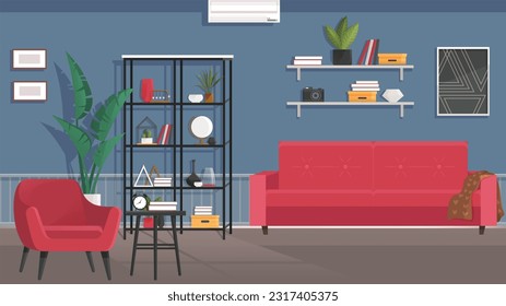 Interior de la oficina del hogar. Ilustración vectorial. Diseñador arquitecto oficina interior de oficina profesional en línea Espacio de trabajo Hogar oficina Elegante hogar o estudio lugar de trabajo de estudiante Espacio de trabajo en coworking