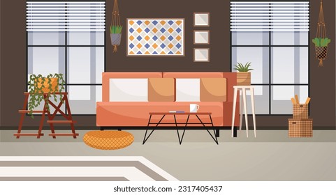 Home office. Interior vector illustration. Work from home. Flats interior design strikes a balance between aesthetics and functionality Modern workplace is constantly evolving Enjoys working in