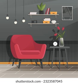 Home office interior. Vector illustration. Remote working from home or any place Scandinavian style cozy home office with homeplants Scandinavian or nordic style interior Freelance and convenient job