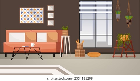 Hogar. Ilustración vectorial interior. Trabajar desde casa. La sala sirve como santuario para la creatividad y la productividad Espacio de trabajo diseñado para mejorar la concentración y minimizar las distracciones Muebles