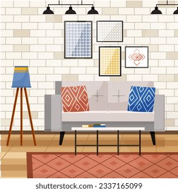 Home office. Interior vector illustration. Work from home. The interior design of the flat promotes a sense of calm and focus Office area provides ample storage for files and documents Home office is