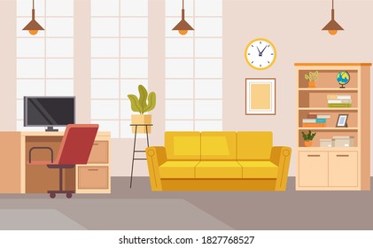 Home office interior workplace concept. Vector flat graphic design illustration