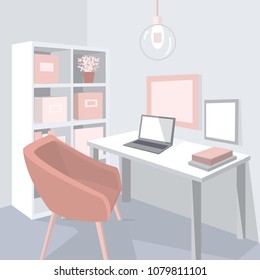 Home office interior.Table and chair. Vector illustration.