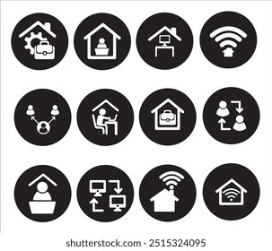 Oficina en casa y el trabajo relacionado con el conjunto de iconos. Iconos de la oficina en casa Ilustración vectorial