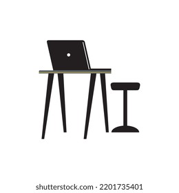 Home office with laptop on the table. Cosy workplace interior. Work from home, freelance or studying. Flat style vector illustration