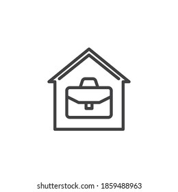 Home office line icon. House with briefcase linear style sign for mobile concept and web design. Work at home outline vector icon. Symbol, logo illustration. Vector graphics