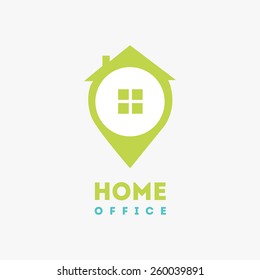Home Office Logo Design Template. Pin Symbol With House. Abstract Colorful Property Construction Logo. Real Estate Icon Design. Vector Element