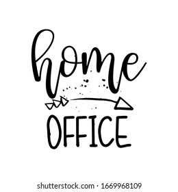 Home office logo - Typography corporate logo. Handmade lettering print. Vector vintage illustration with arrow.