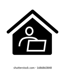 Heimbüro, Fernbedienungssymbol oder Fernbedienungssymbol. Mann und Computer im Haus. Vektorillustration-Illustration