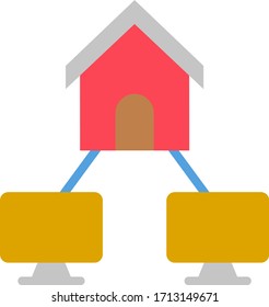 Diseño de icono de color vectorial de concepto de la red de la oficina doméstica, símbolo Work from home en fondo blanco