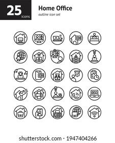 Home Office outline icon set. Vector and Illustration.
