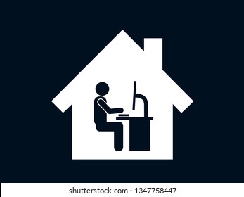 Home office - person is working on pc and personal computer at his individual house. Lonely man is playing on the cumputer - social isolation because of modern electronics and technology. Vector