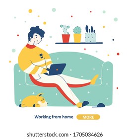 Home office, remote work Flat cartoon vector illustration.