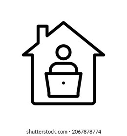 Home office, remote working flat line vector icon for mobile application, button. Covid-19 Pandemic. Stay at home. Illustration isolated on white background. EPS 10 web design, logo, app, infographic.