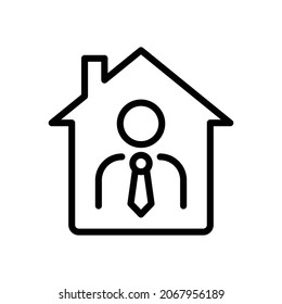 Home office, remote working flat line vector icon for mobile application, button. Covid-19 Pandemic. Stay at home. Illustration isolated on white background. EPS 10 web design, logo, app, infographic.