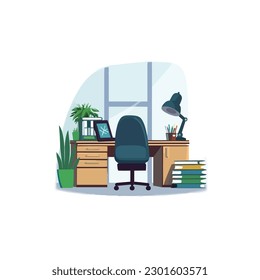 Home office room vector isolated on white
