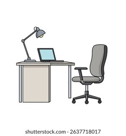 Home Office Setup With a Desk, Chair, and Computer on a White Background