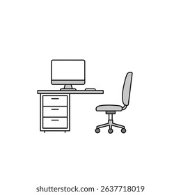 Home Office Setup With a Desk, Chair, and Computer on a White Background