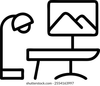 Home Office Setup with Glossy Abstract Digital Art concept as A photo depicting a home office setup with a glossy finish and an abstract digital art background. The image highlight