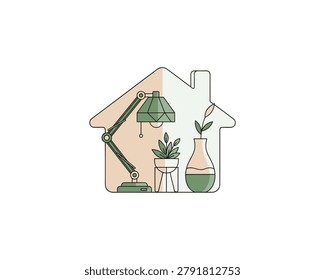 Home Office Setup with Greenery and Lighting in a Cozy Living Space