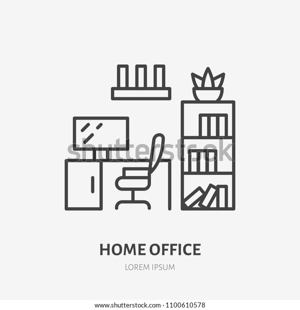 Home Office Study Room Flat Line Stock Vector Royalty Free