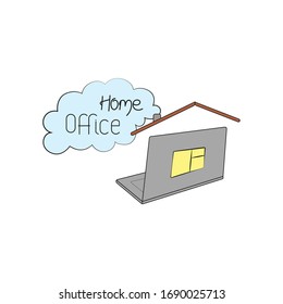 Home office symbol sign with laptop. Color vector illustration.